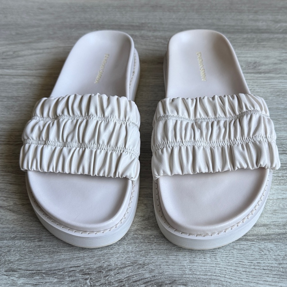 Jonathan Simkhai White Ruched Platform Flat Slide Sandals, EU 39 (US 8.5) - Picture 2 of 7